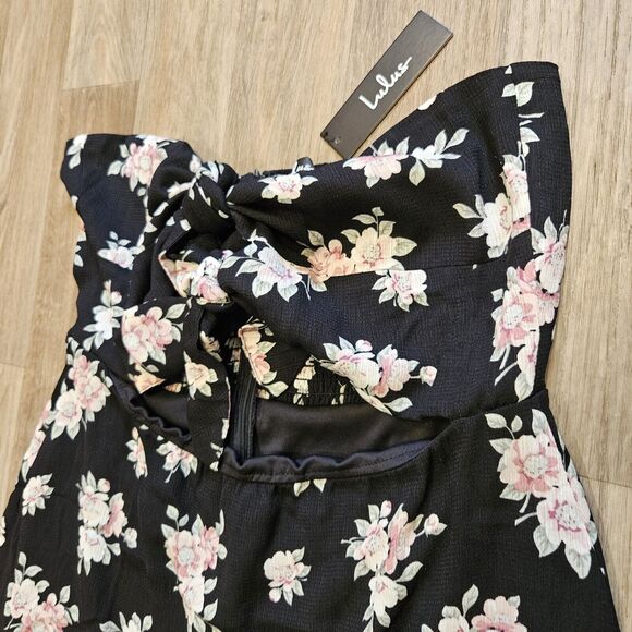 Lulus Strapless Tie Front Mini Dress Womens XL Black Floral Boho Festival Party - Picture 3 of 10